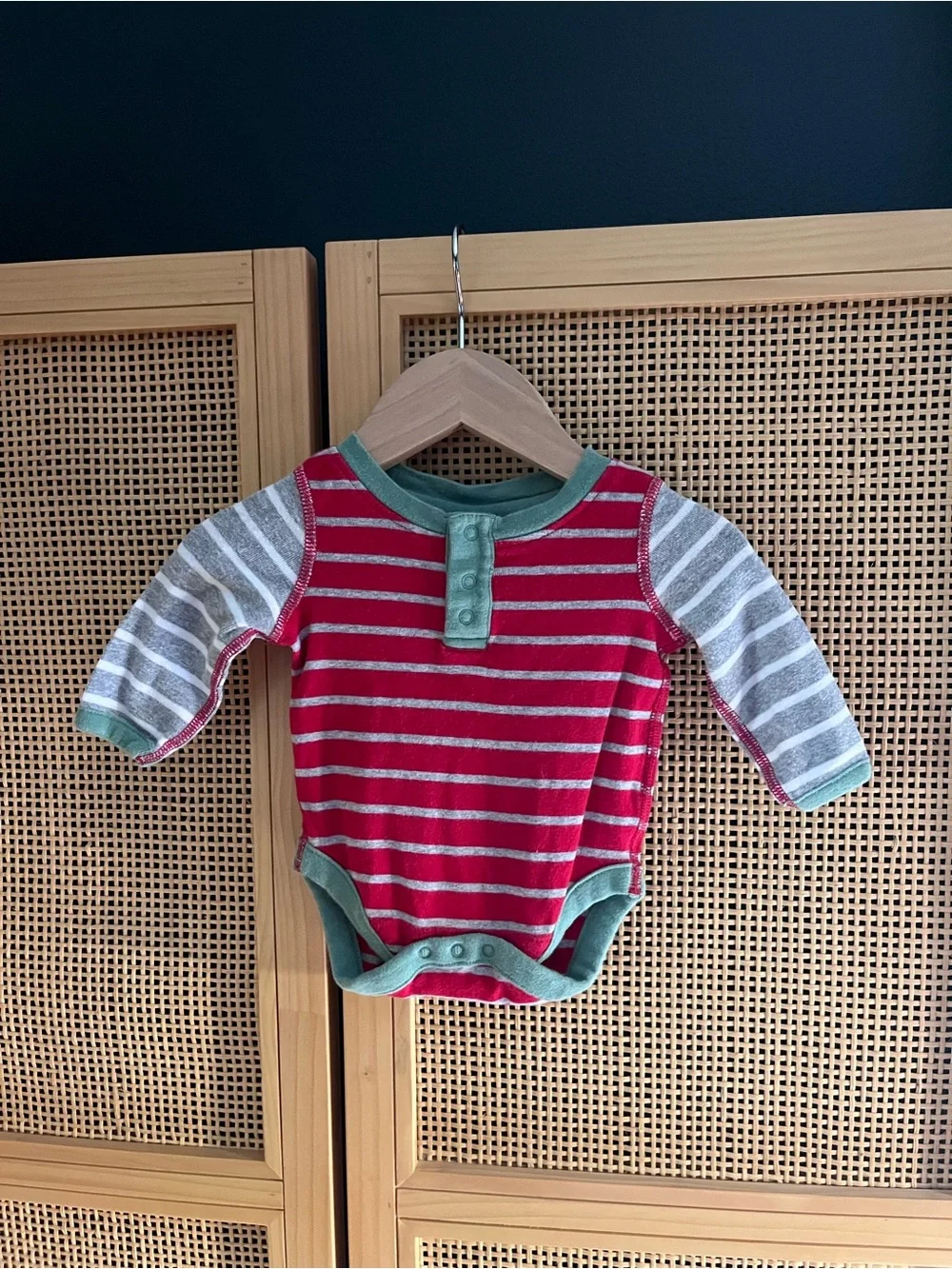 Hanna Andersson Red and Gray Striped Newborn Bodysuit